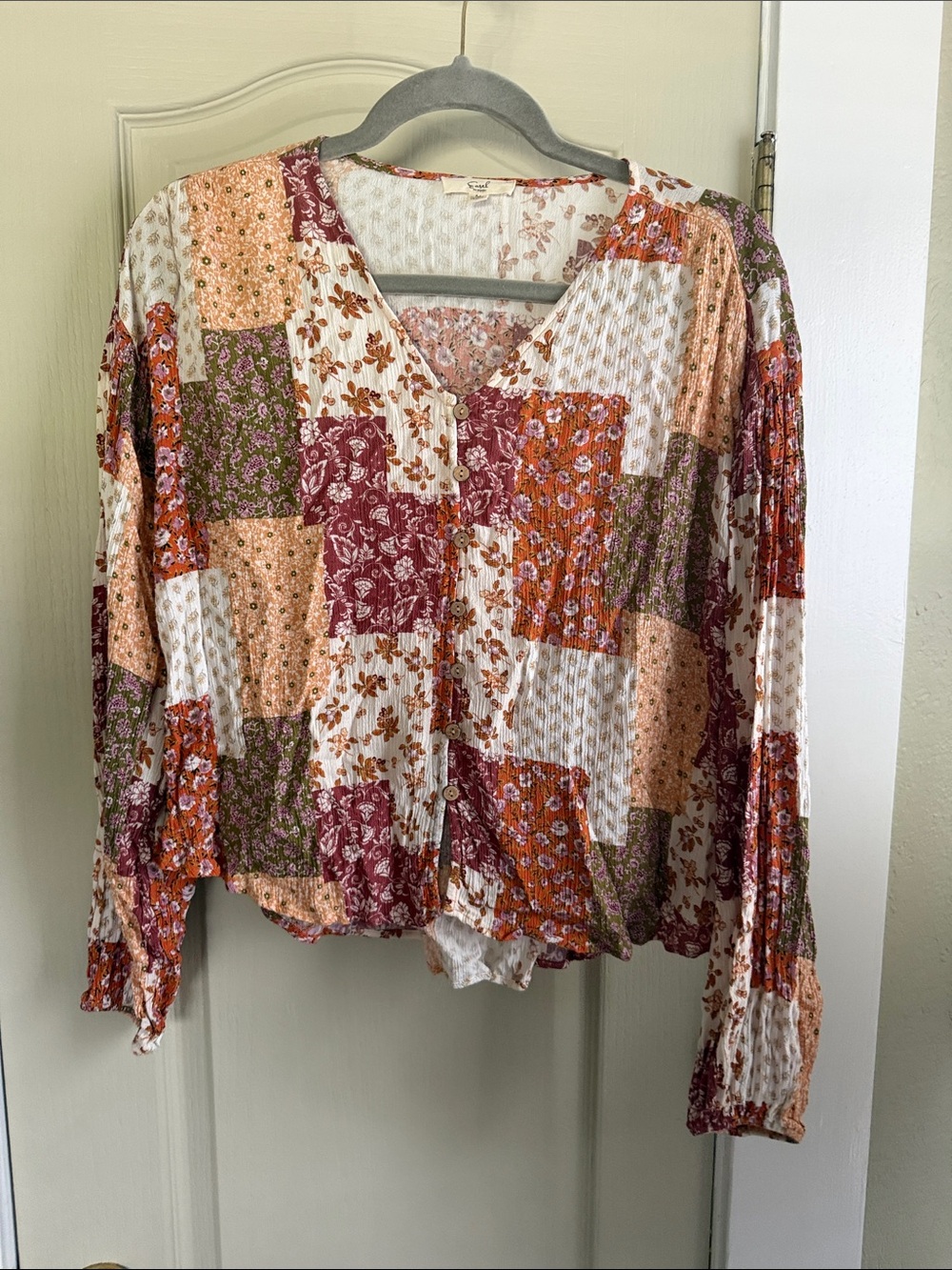 Patchwork Floral Button-Front Blouse - Multi Color